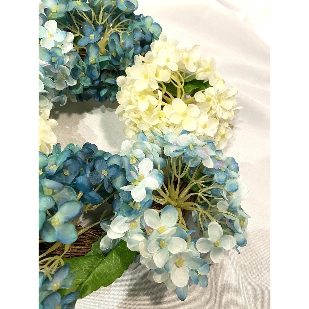 blue & white fake floral hanging wreath home decor spring summer flowers